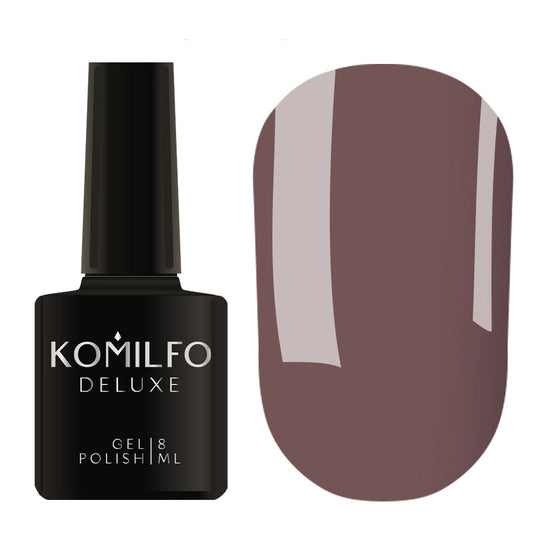 Komilfo Deluxe Gel Polish 8ml D112 Lilac-Gray-Brown Enamel bottle and swatch