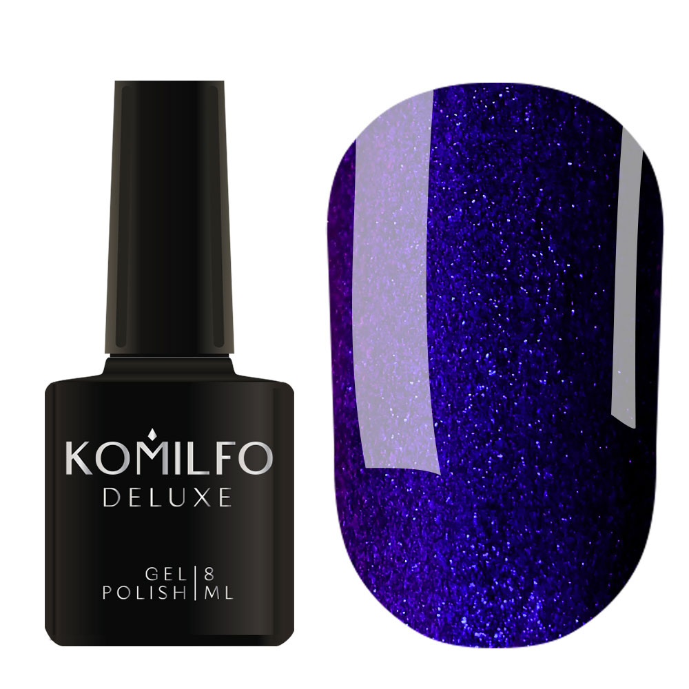 Komilfo Deluxe Gel Polish (D128) 8ml - Blue with Shimmer (Vibrant Purple Glitter)