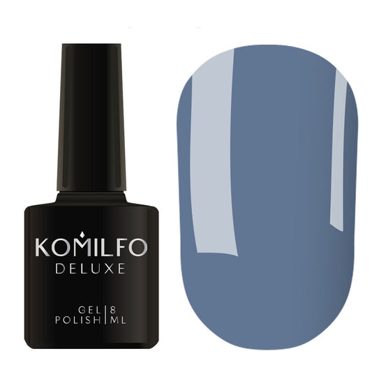 Komilfo Deluxe Gel Polish 8ml D130 Dark Gray-Blue Enamel bottle and swatch