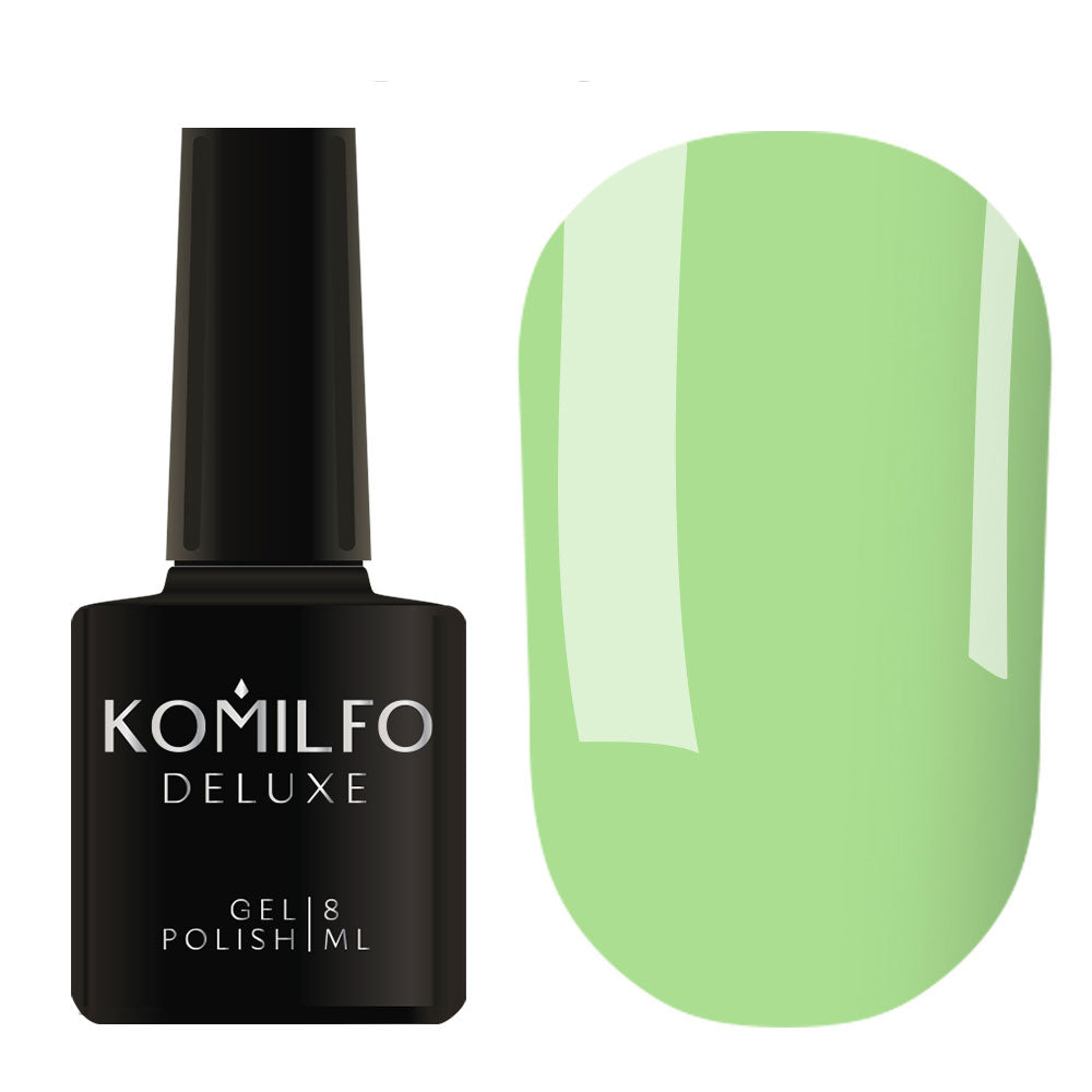 Komilfo Deluxe Gel Polish 8ml D160 Light Mint Green Enamel bottle and swatch
