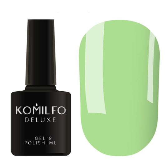 Komilfo Deluxe Gel Polish 8ml D160 Light Mint Green Enamel bottle and swatch