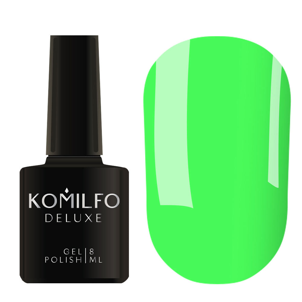 Komilfo Deluxe Gel Polish 8ml D171 Bright Neon Green Enamel bottle and swatch