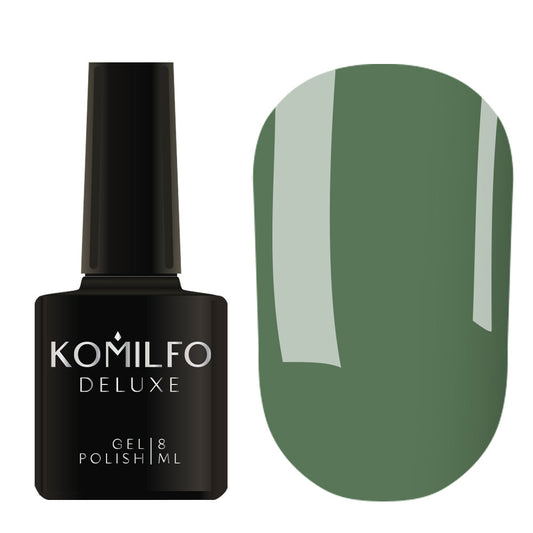Komilfo Deluxe Gel Polish 8ml D218 Muted Greenish-Turquoise Enamel bottle and swatch