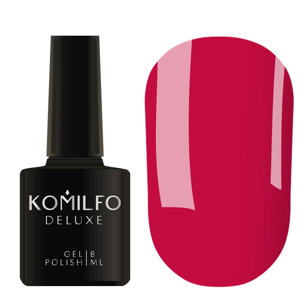 Komilfo Deluxe Gel Polish 8ml D228 Raspberry Pink Enamel bottle and swatch