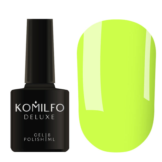 Komilfo Deluxe Gel Polish 8ml D263 Saturated Acid Yellow Neon Enamel bottle and swatch. 