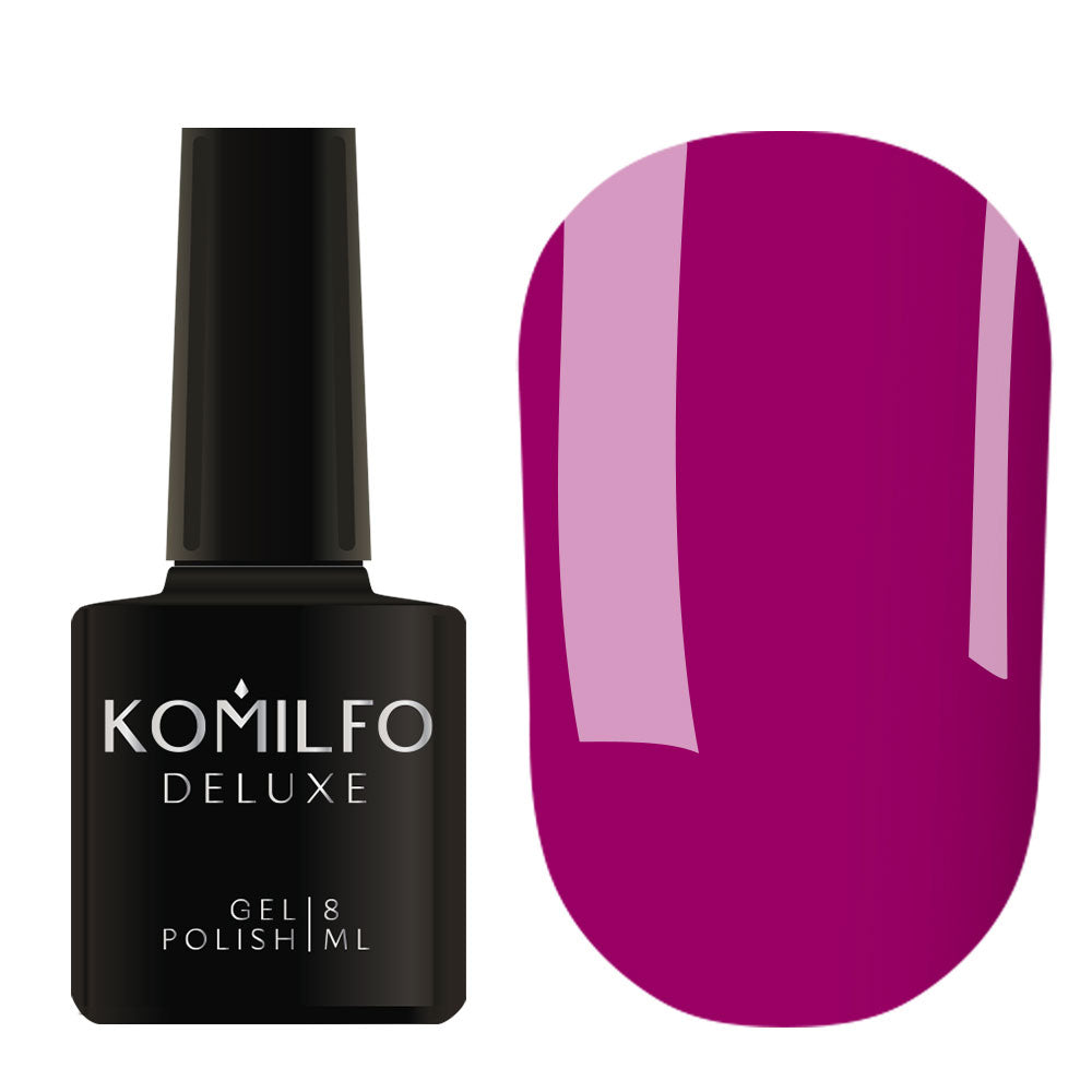 Komilfo Deluxe Gel Polish 8ml D264 Raspberry Fuchsia Enamel bottle and swatch