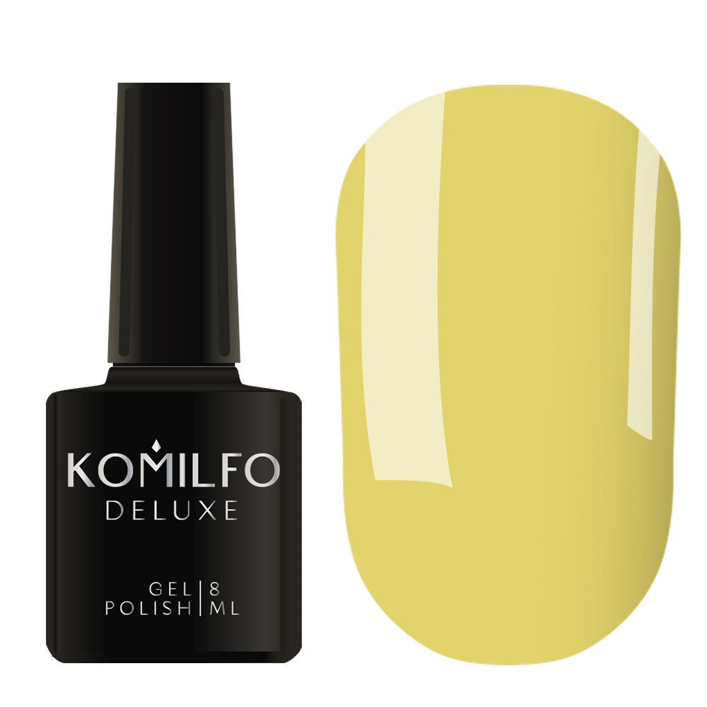 Komilfo Deluxe Gel Polish 8ml D276 Mustard Yellow Enamel bottle and swatch