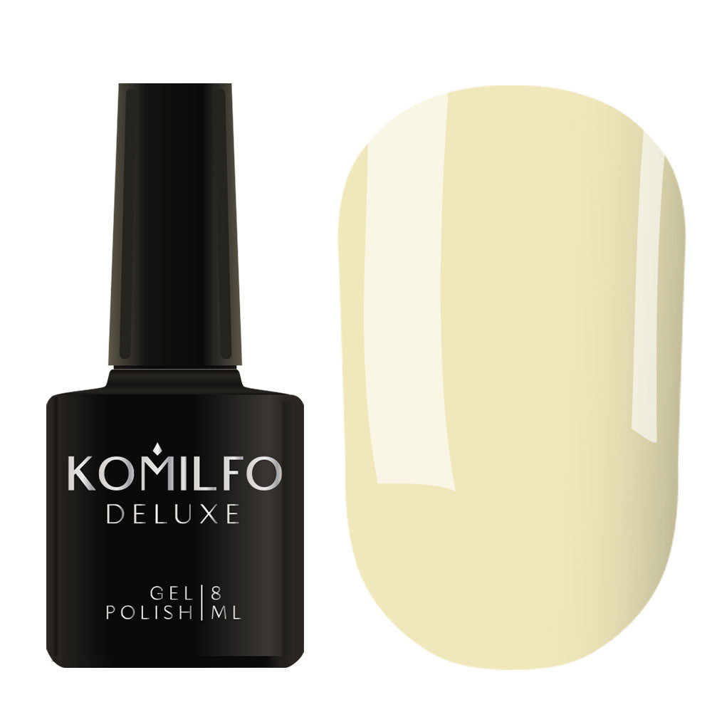 Komilfo Deluxe Gel Polish 8ml D283 Pale Yellow-Olive Enamel bottle and swatch