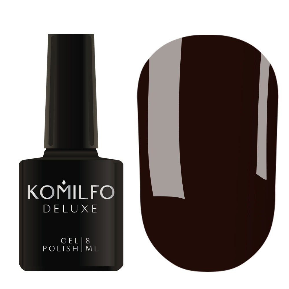 Komilfo Deluxe Gel Polish 8ml D298 Dark Brown Enamel bottle and swatch