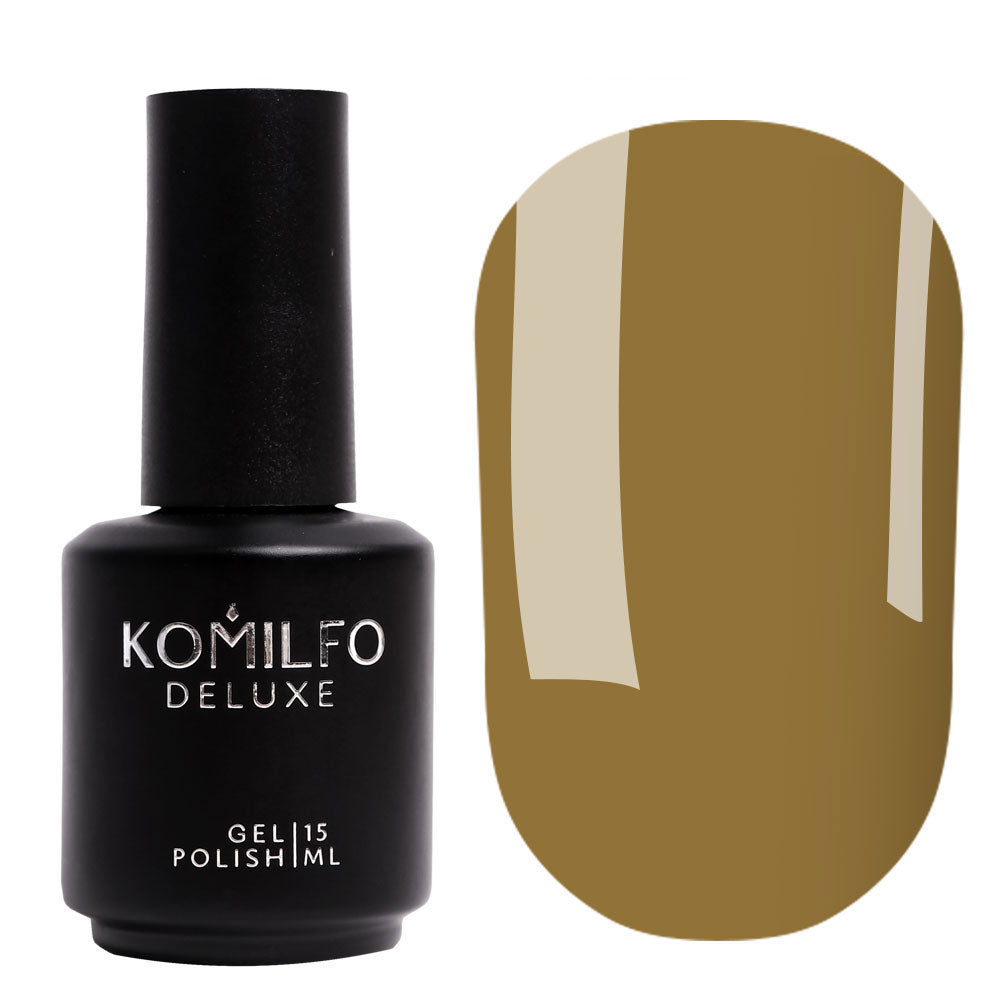 Komilfo Deluxe Gel Polish 15ml D307 Dusk Collection Caper Enamel bottle and swatch