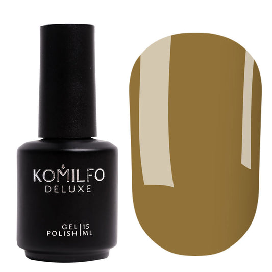 Komilfo Deluxe Gel Polish 15ml D307 Dusk Collection Caper Enamel bottle and swatch