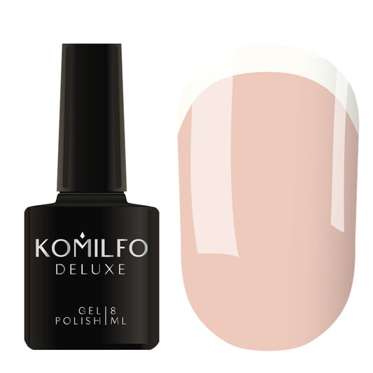 Komilfo Deluxe Gel Polish 8ml F007 Delicate Beige Enamel bottle and swatch (Sheer Natural French Base)