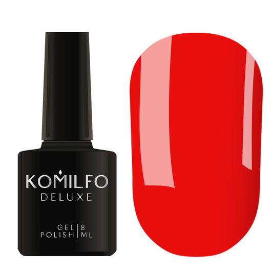 Komilfo Deluxe Gel Polish 8ml N003 Neon Series Intense Orange-Red bottle and swatch