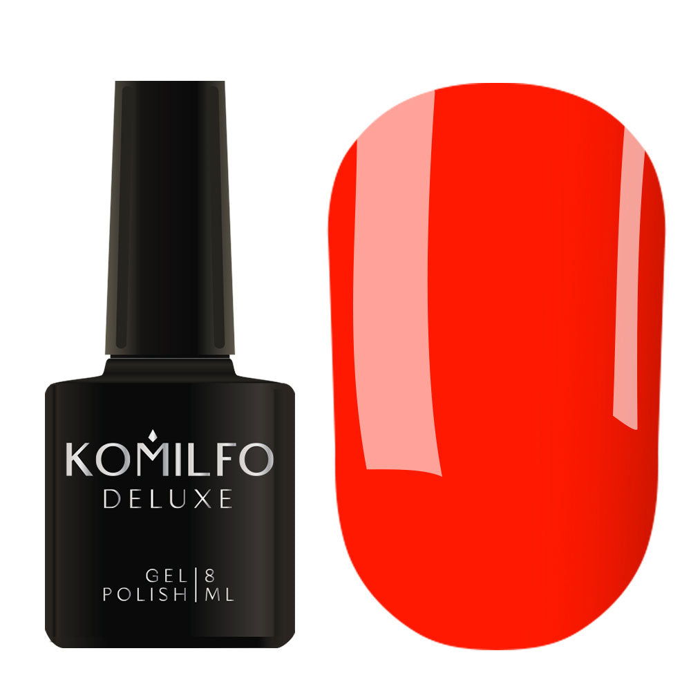 Komilfo Deluxe Gel Polish 8ml N005 Neon Series Deep Red bottle and swatch