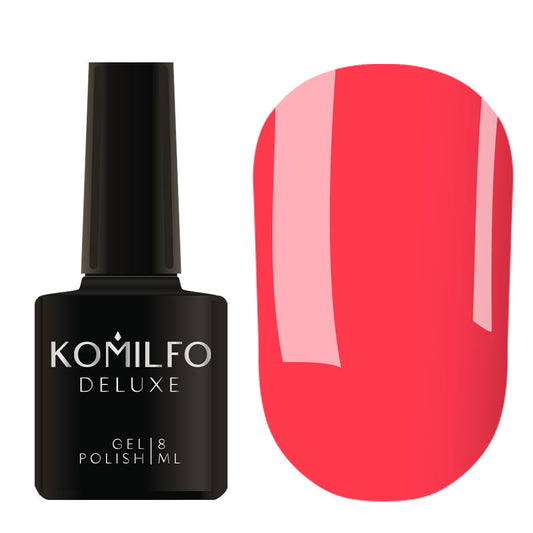 Komilfo Deluxe Gel Polish 8ml N007 Neon Series Coral Pink bottle and swatch