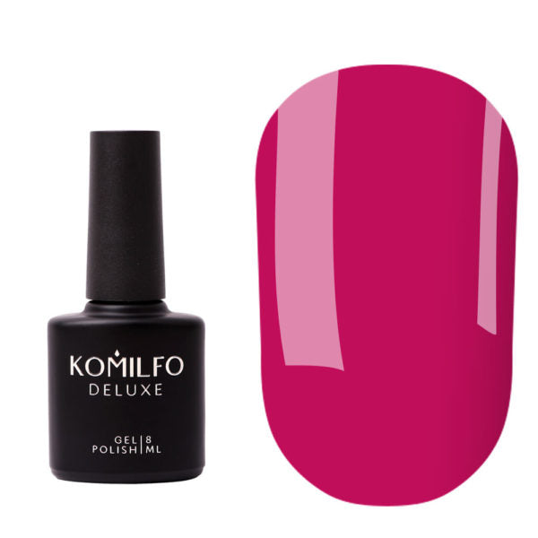 Komilfo Kaleidoscopic Base #003 (8ml) bottle and swatch (Opaque neon dark pink / magenta pigmented base coat for strengthening nails)