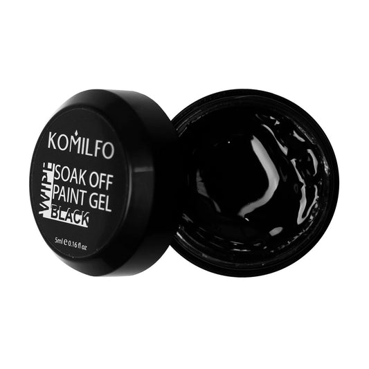 Komilfo Soak Off Gel Paint #001 Black (5ml) jar (Highly pigmented black gel paint for nail art)