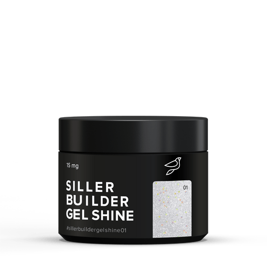 Siller Builder Gel Shine #01, 15 mg jar. A professional shimmering UV/LED builder gel for decorative nail extensions and strengthening.