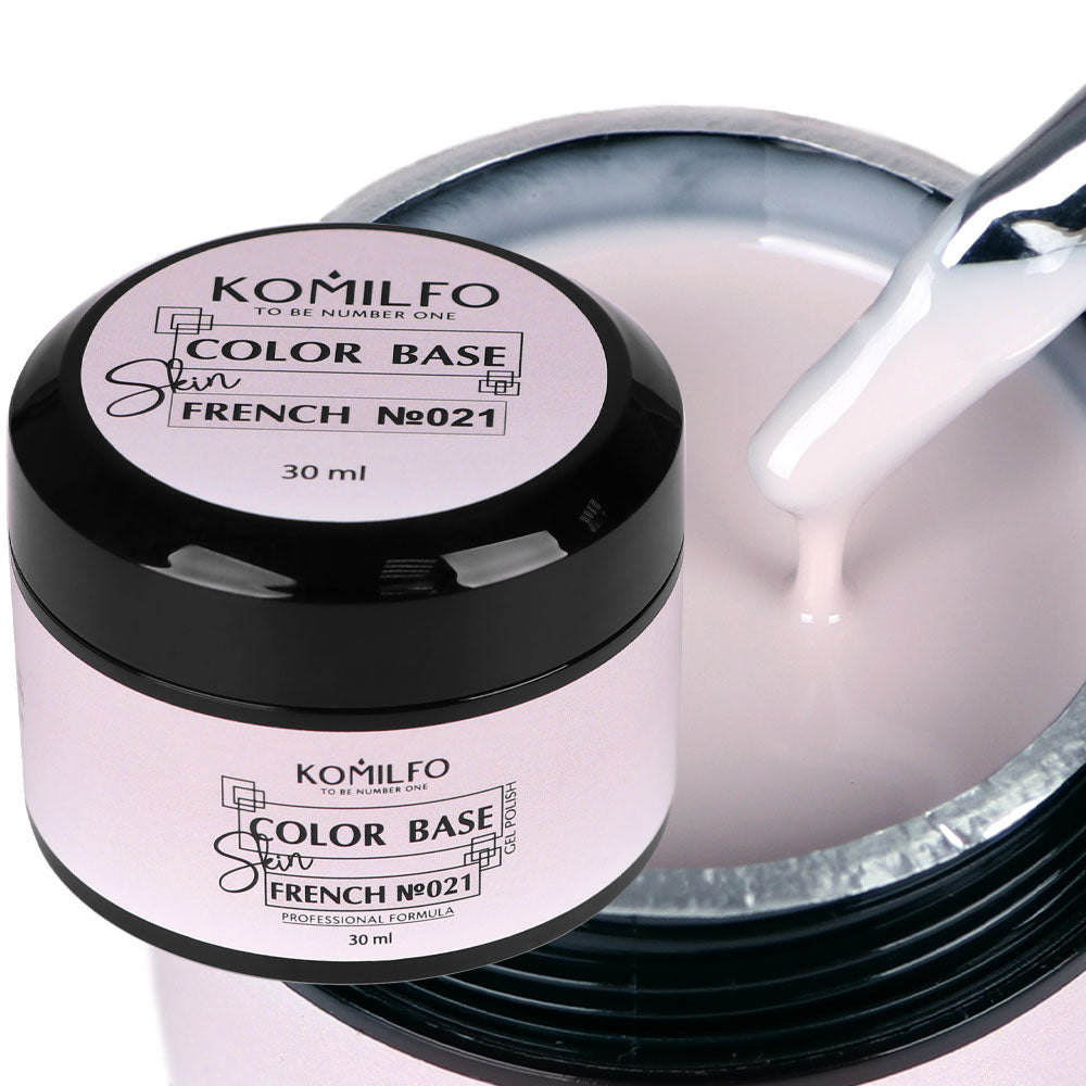 Komilfo Color Base French Skin 021 30ml professional jar of pale milky pink nude camouflage rubber base, without brush