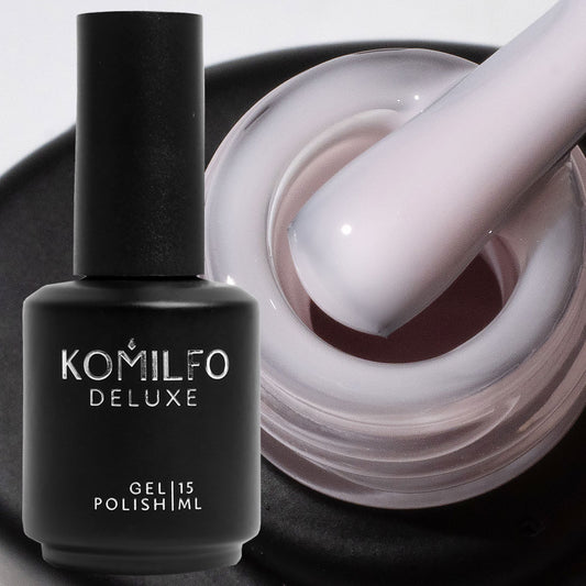 Komilfo Color French Base Skin 022, 15 ml bottle. A soft milky lilac-pink camouflage rubber base for professional French manicures and nail strengthening.