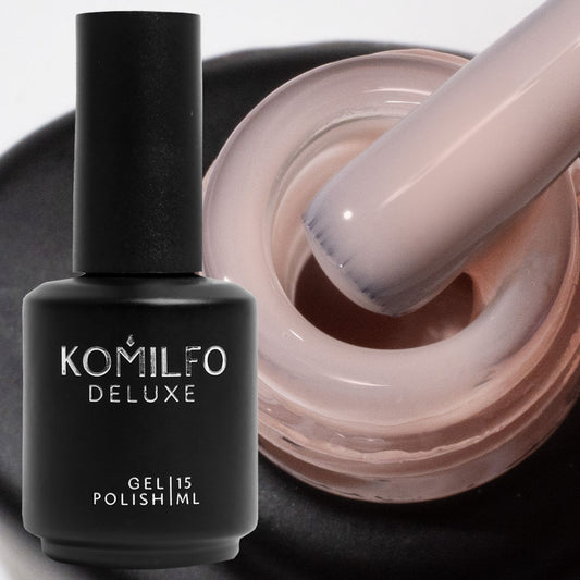Komilfo Color French Base Skin 025, 15 ml bottle. A warm taupe-nude camouflage rubber base for professional French manicures and natural strengthening.
