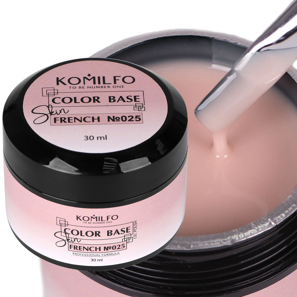 Komilfo Color Base French Skin 025 30ml professional jar of warm caramel nude camouflage rubber base, without brush