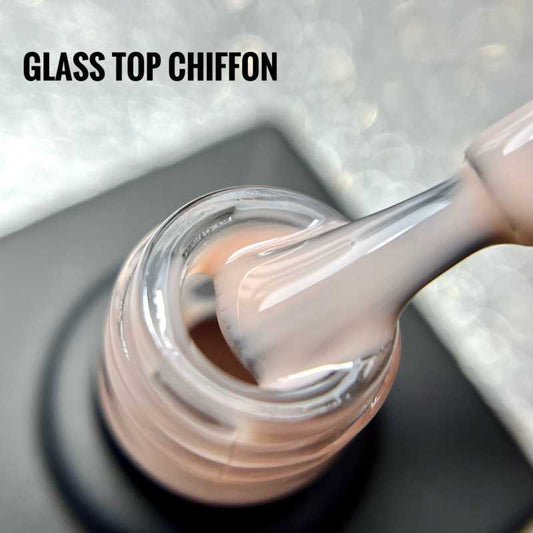KARO Glass Top Chiffon 10ml. Translucent nude high-gloss top coat for milky nail effects and sophisticated natural shine.